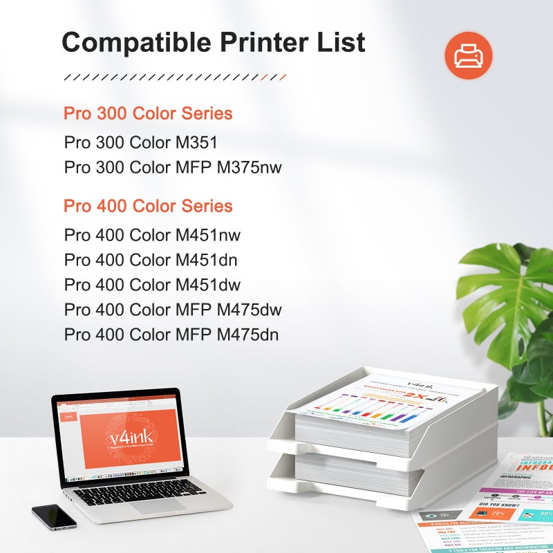 v4ink Remanufactured Toner Cartridge Replacement for HP 305X 305A CE410X CE410A Toner High Yield Black Ink for HP Pro 400 MFP M475dn M475dw M451nw M451dn M451dw PRO 300 M375nw M351 Printer - Image 2